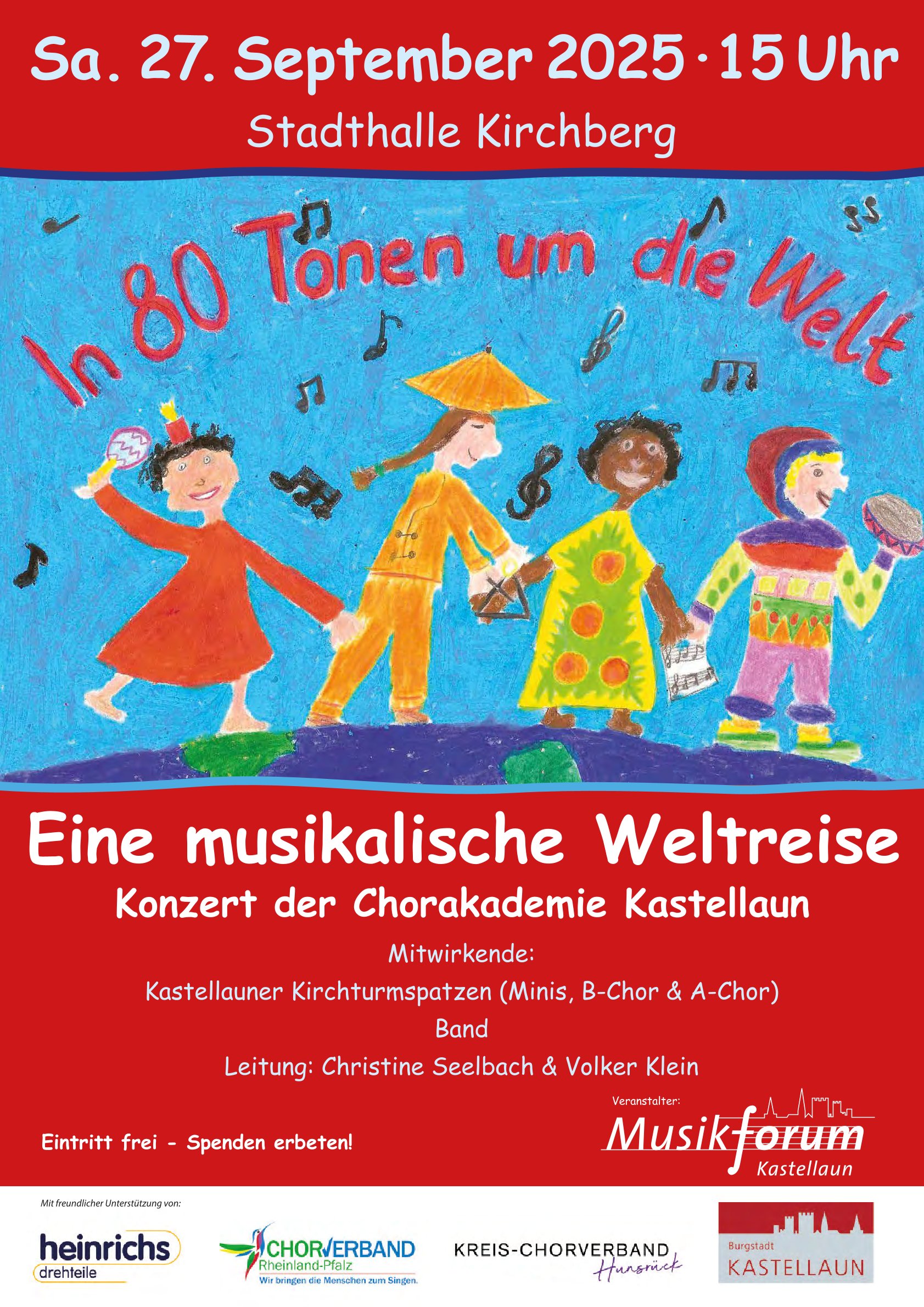 Plakat Konzert der Chorakademie Kastellaun 'In 80 Tönen um die Welt'